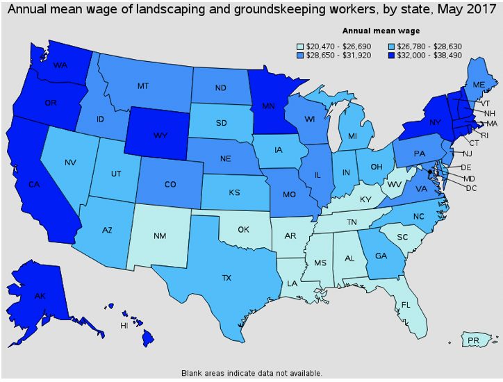 Map of USA showing wages