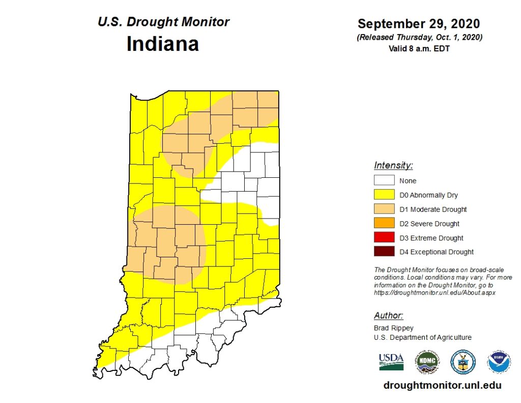 Indiana drought conditions as of September 29, 2020
